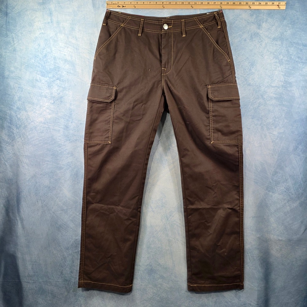 True Religion Mens Cargo Pants Bracken Brown Straight Leg Contras Stitch Size 34